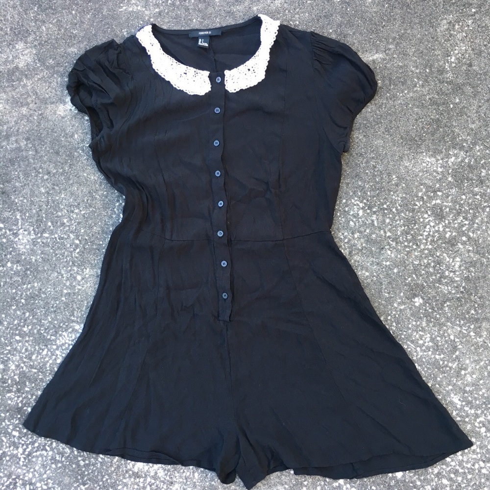 Forever 21 bib trim Babydoll Romper Short Lg - Picture 2 of 4